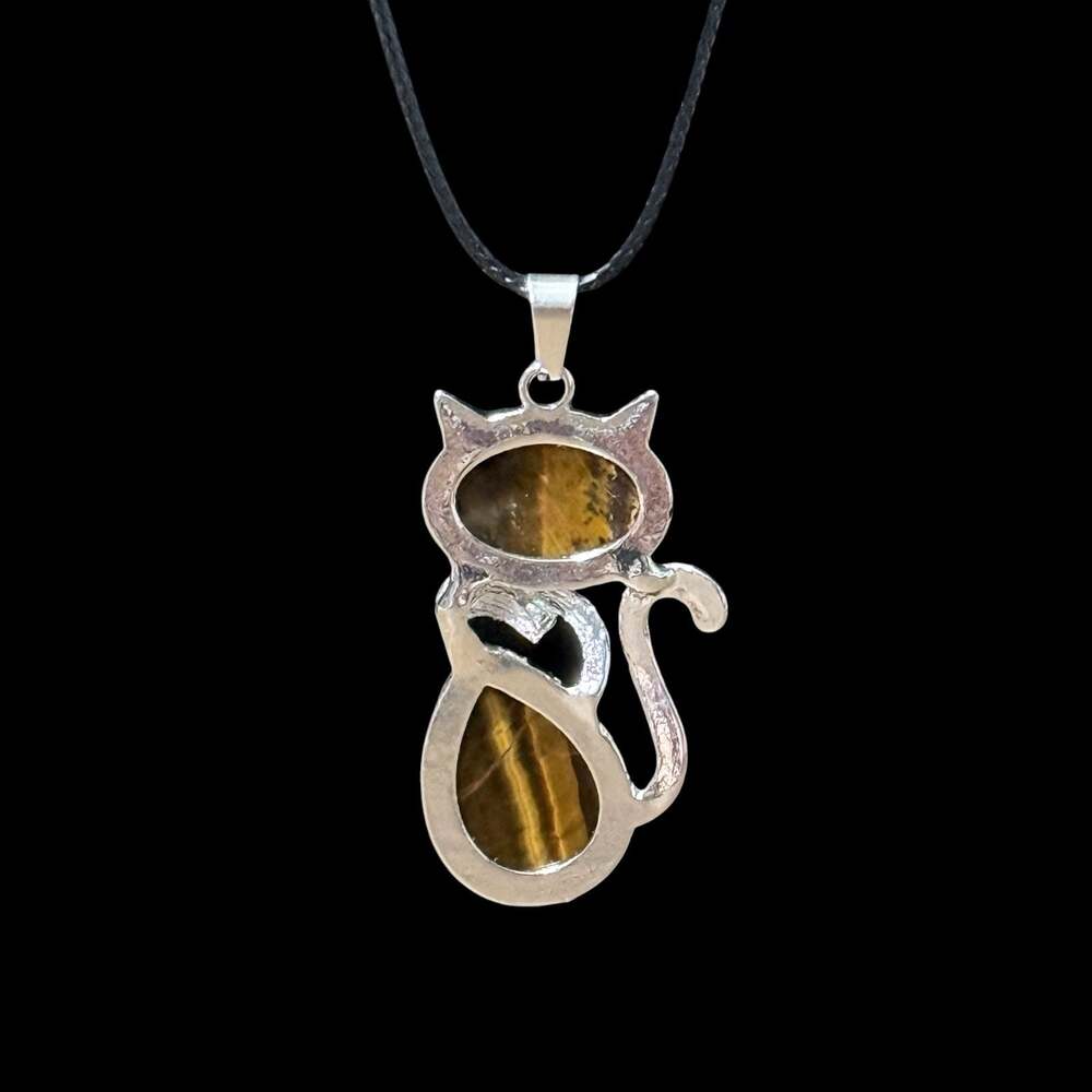 Tiger’s Eye Crystal Cat Pendant Black Cord Necklace - Picture 2 of 3